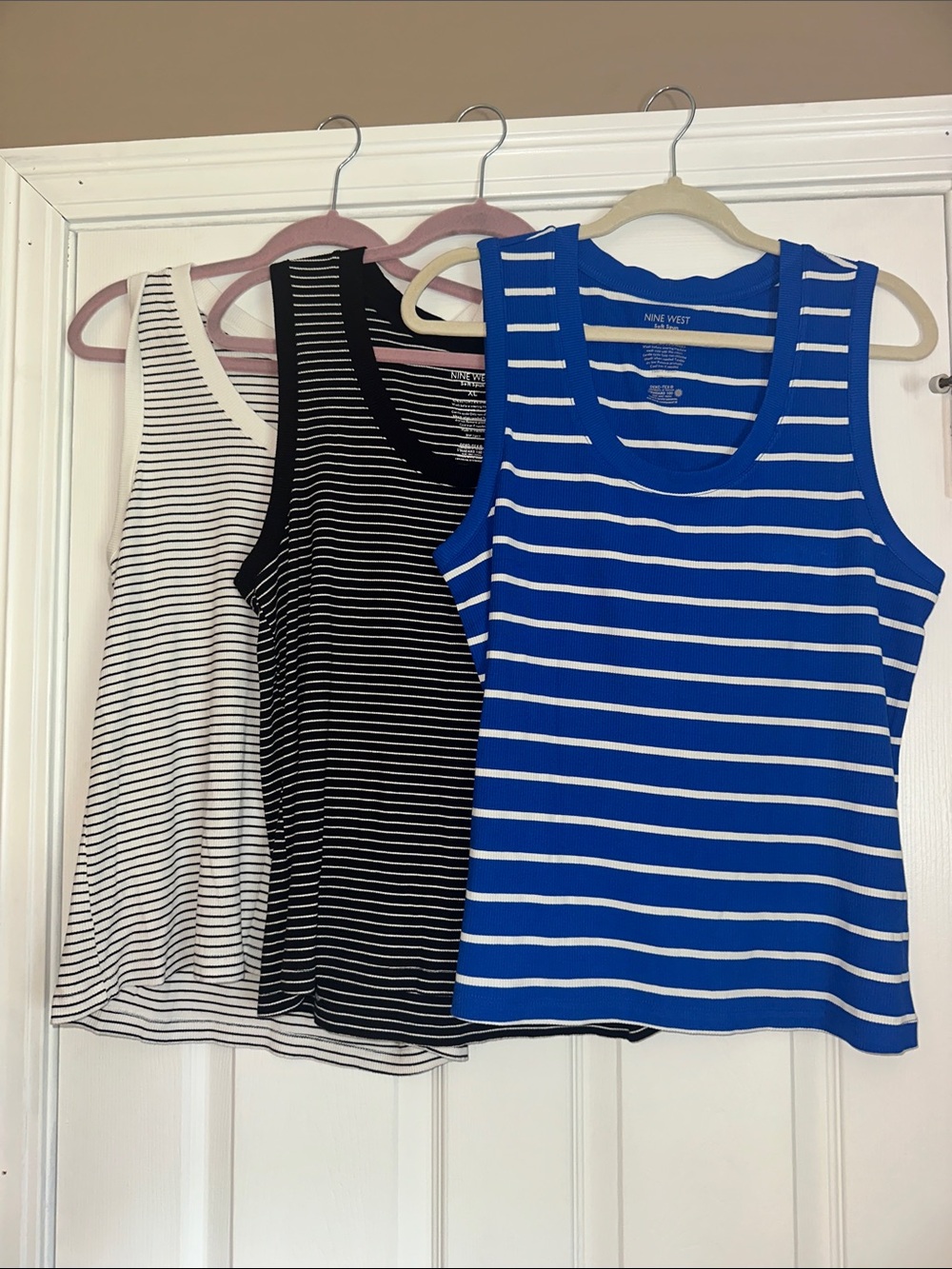 Nine West Blue, Black & White Striped Tank Trio - Sleeveless Tops